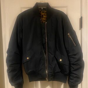 Topshop Navy blue Outerwear w/ soft furry Leopard Lining cuffed sleeves & waist